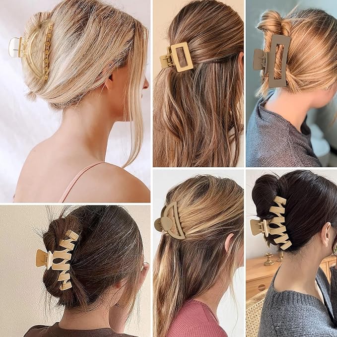 5 PCS Hair Claw Clips Big Hair Clips for Women Thick Hair Large Claw Clip Cute Jaw Clips Neutral Hair Claws Barrettes Ponytail Holder Accessories for Thin Hair