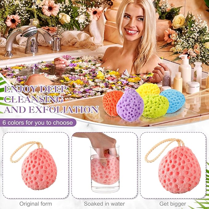 6 Pcs Bath Sponge Deep Cleansing Body Loofah Gentle and Deep Exfoliating Body Scrubber Bath Accessories Men Women Baby Sponge for Bathing Shower (Bright Color)