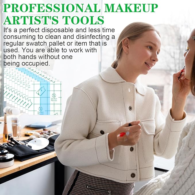 50 Pieces Makeup Hand Palette Single Use Makeup Mixing Palette Professional Makeup Artist Must Haves Disposable Transparent Waterproof Cosmetic Tray Adhesive Tape for Women and Girls (50)