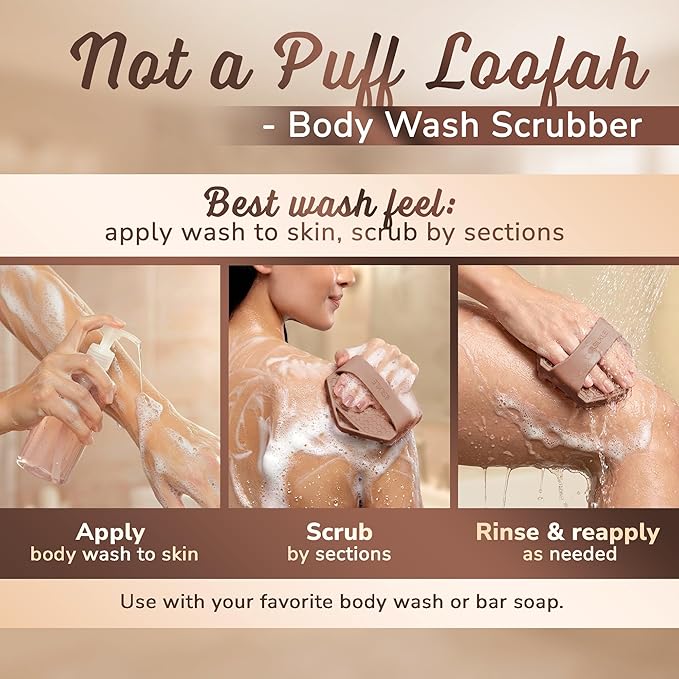 Silicone Body Scrubber – Gentle Exfoliating Shower Scrubber for Body & Bath, Silicone Shower Brush & Loofah Alternative – Non-Slip Silicone Body Brush, Quick Dry, Hygienic - Brown