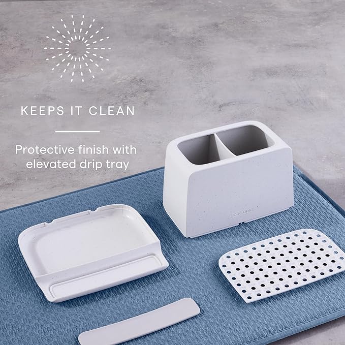 YouCopia The Ledge Toothbrush Holder, 2-Slot, Bathroom Vanity Counter Organizer with Cord Slots, Removable Base and Storage for Phones, Toothpaste and Accessories