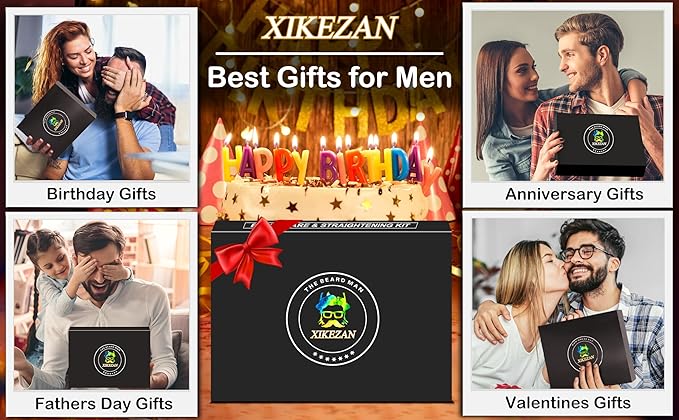Beard Straightener for Men w/Beard Oil, Balm, Comb & E-Book for All Beard Type,w/Dual Voltage Travel-Friendly,Auto Shut-Off,Anti-Scald Feature Heated Straightening Brush Kit,Unique Gifts for Men Him