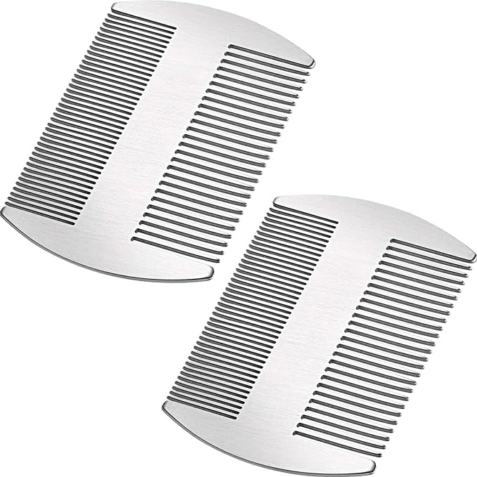 Boao 2 Pcs Metal Hair Combs for Women Men Stainless Steel Beard Mustache Comb Credit Card Size Lice Wallet Pocket Fine Cutting Teasing Barber Hair Styling Dandruff Remove Dreadlock(Silver)