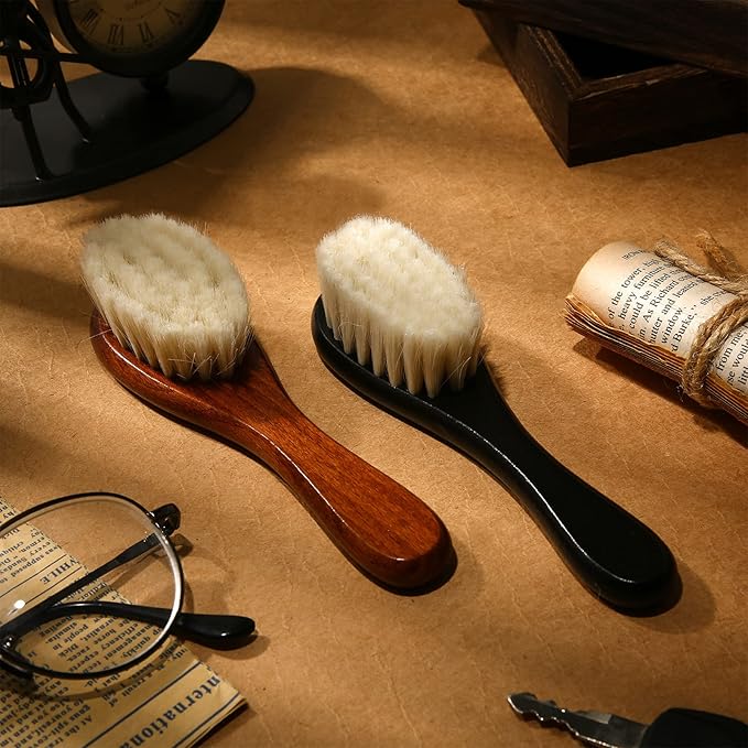 Shappy 2 Pieces Barber Fade Brush Men Beard Brush Neck Duster Cleaning Grooming Tool Soft Beard with Wooden Handle for Barber Hair Cutting Kits(Black, Red)