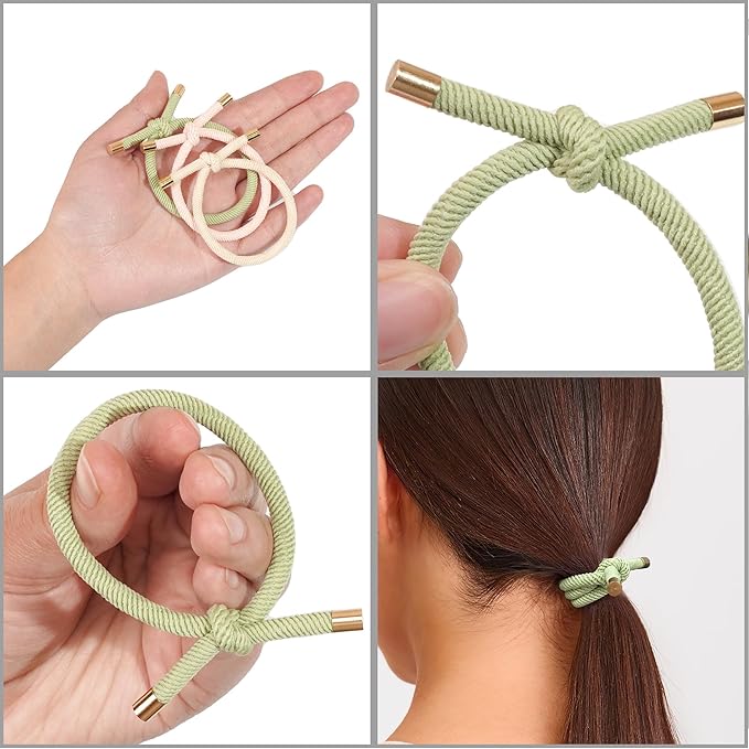 56 PCS Elastics Knotted Hair Ties for Women, Adjustable No Damage Ponytail Holders for Women Girls, 5MM Rubber Bands for Hair, 8 Colors