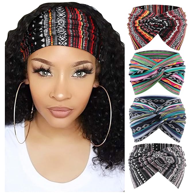 DRESHOW 4 Pack Turban Headbands for Women Wide Vintage Head Wraps Knotted Cute Hair Band Accessories