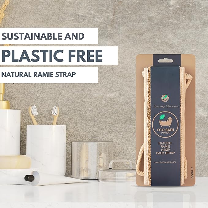 Eco Bath London Natural Ramie Back Strap - Exfoliating Back Scrubber with Handles, Premium Shower Bath Sponge Body Scrubber for Smooth Skin
