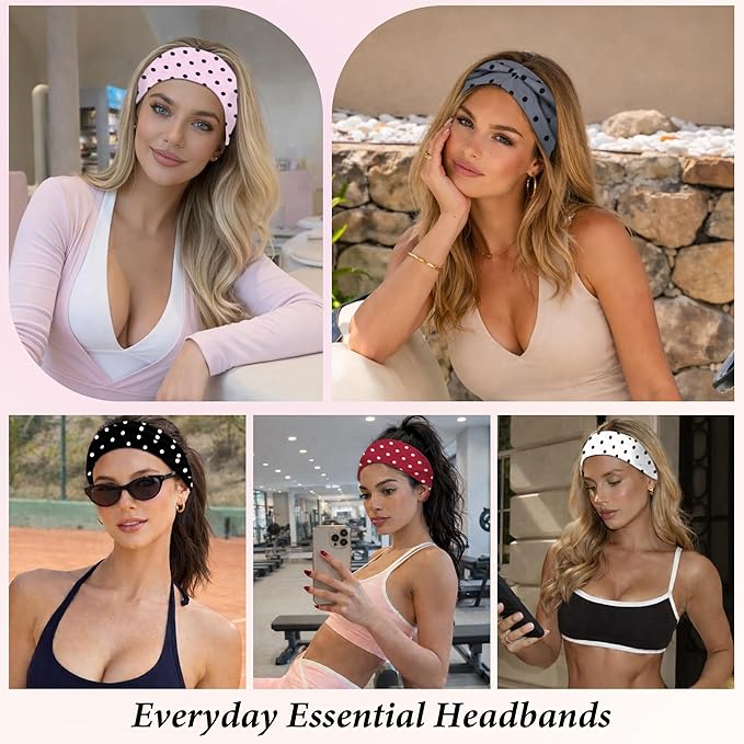 Headbands for Women Non-Slip Workout Hair Bands, 6 Pack Stretchy Athletic Soft Sweatbands, Elastic Cloth Fabric Headband, Fashion Head Bands for Yoga Running Sports Gym Sports Exercise