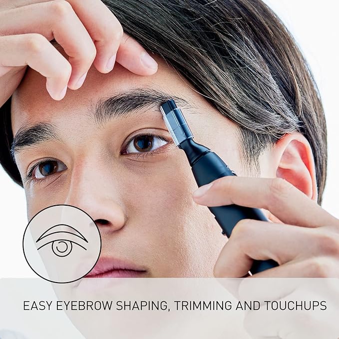 Panasonic Facial Hair Trimmer for Sensitive Skin, Unisex Detailer with Flexible Head, Gentle on Acne, Includes 2 Eyebrow Attachments, Wet/Dry Facial Trimmer for Men and Women - ER-GM40-K (Black)