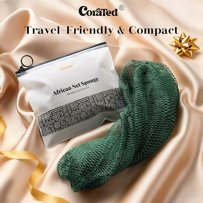 CORATED African Net Sponge Authentic, Shower Loofah Exfoliating Bath Sponge, Body Scrubber for Women and Men Daily Use Body Care, Travel Portable Bath Accessories Spa Gifts