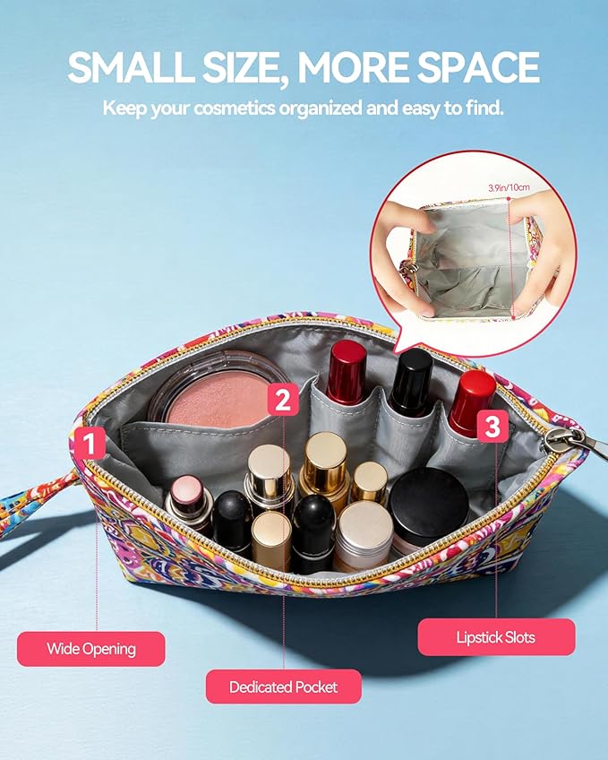 Gloppie Small Makeup Bag for Purse - Bohemian Cosmetic Bag for Women | Zipper Makeup Pouch Teacher Appreciation Gifts