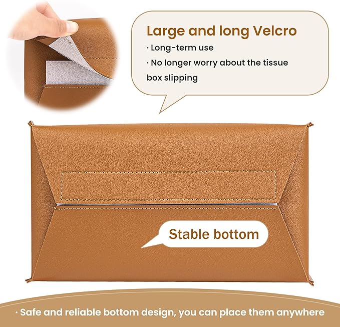Long Tissue Box Cover, PU Leather Tissue Holder Rectangle, Facial Paper Organizer, Modern Dispenser for Bathroom, Kitchen, Home, Office, Tabletop (1, Brown, Short)