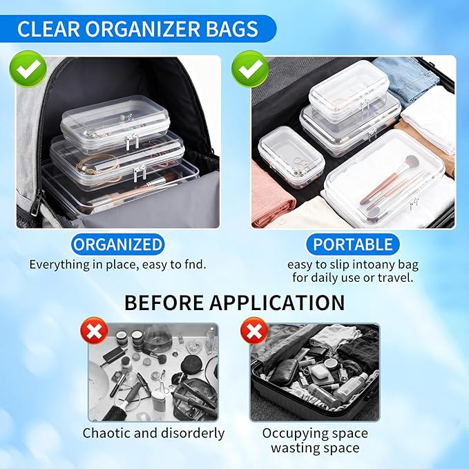 Clear PET Plastic Storage Boxes with Double Zippers, 4 Sizes (S/M/L/XL) Waterproof Organizer Cases for Toys, Cosmetics, Snacks, Travel Essentials (White)