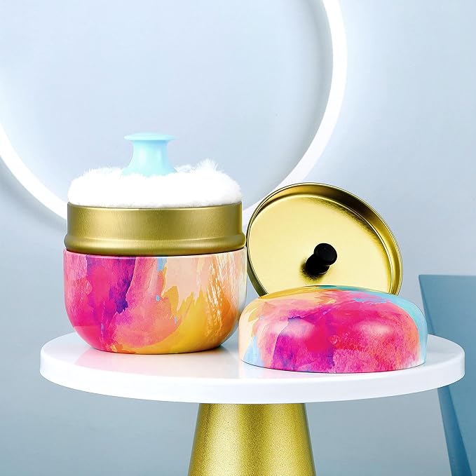 Body Powder Case with Powder Puff Powder Container Tea Canister for Baby and Adult Body Talcum Powder Tea Box (Rainbow)