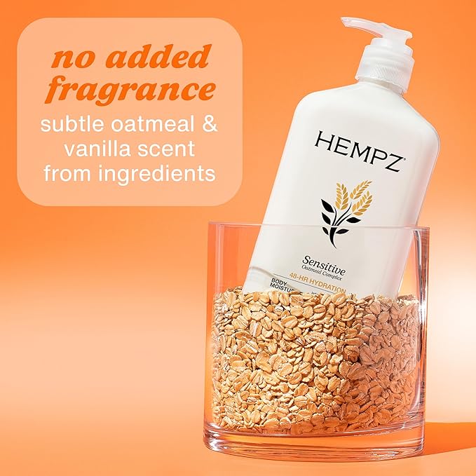 Hempz Sensitive Skin Herbal Moisturizer: Soothing Lotion with Oatmeal, Shea Butter, Hemp, Cocoa, Mango Seed - 17 Fl Oz