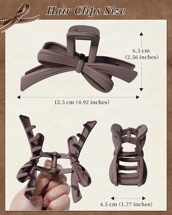 Mesovor 4 Pack Cute Bow Claw Clips, Nonslip 4.92" Large Matte Strong Hold Bows Hair Clips for Thin and Thick Hair | Chic Hairclips for Holidays or Everyday Hairstyle (Neutral Matte)