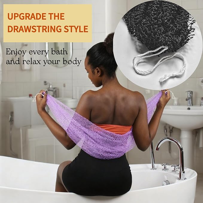 African Net Sponge Authentic, Loofah Exfoliating Body Scrubber Bath Sponge, African Exfoliating Net Sponge Back Scrubber Washcloth for Shower, Body Care Bathing Accessories (Black)