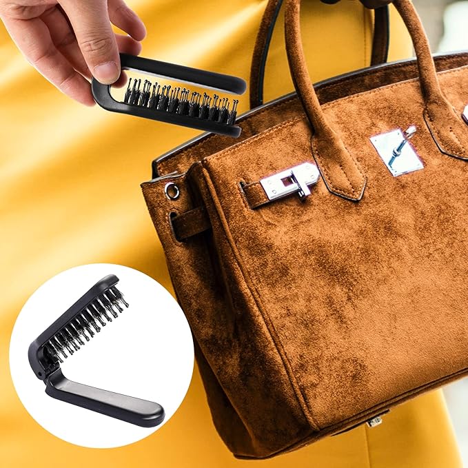 Travel Folding Hair Comb, Portable Boar Bristles Detangling Brush Collapsable Pocket Hair Styling Tool for Women and Men