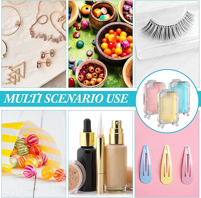 Honeydak 3 Pcs Mini Plastic Suitcase False Eyelashes Tray Luggage Trolley Candy Box Clear Suitcase Packaging Case Party Favor Box for Jewelry Cosmetic Hairpins Storage (Pastel Color,7 x 3.7 x 2 Inch)