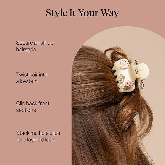KitschPop ™ Hair Clips For Women with Charm Sets -Customizable Cloud Claw Clip With Interchangeable Collectible Cute Charms | Ideal Gifts For Women - Pearlized Cream, 7pcs Set