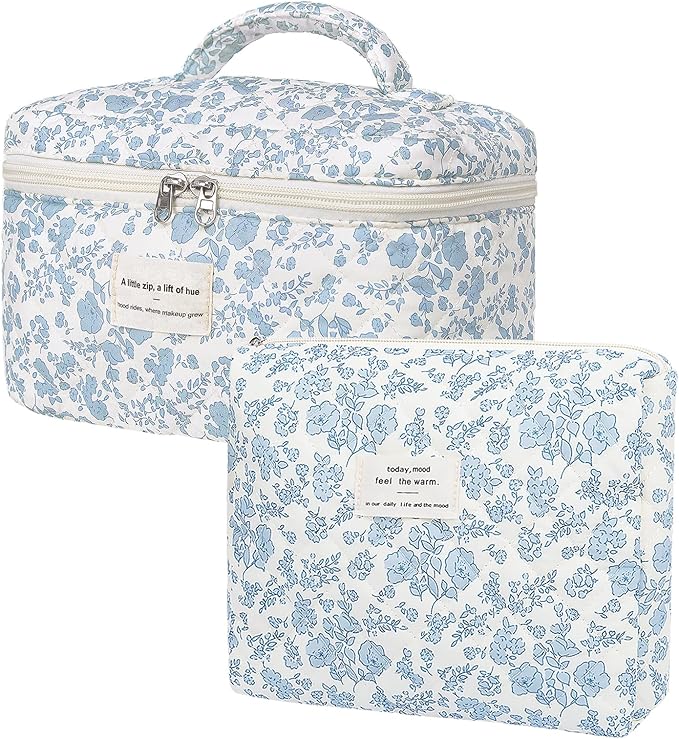 Makeup Bag Set, Cute Cosmetic Bag for Women Girls, Floral Coquette Aesthetic Toiletry Bag, Travel Make Up Organizer Bag (BDLH)