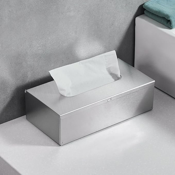 JunSun Rectangular Tissue Box Cover - Napkin Holder, Facial Tissue Storage Box - Decorative Holder for Bathroom, Bedroom, Nightstand, Office - Stainless Steel, Brushed Nickel