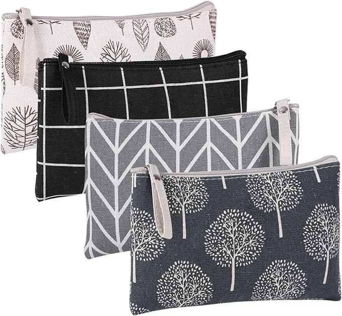 SUMAJU 4 Pcs Canvas Cosmetic Bag, Multi-Function Travel Makeup Bag Cosmetic Pouch with Zipper Travel Toiletry Bag Travel Size Toiletries Christmas Gifts Stocking Stuffers for Women