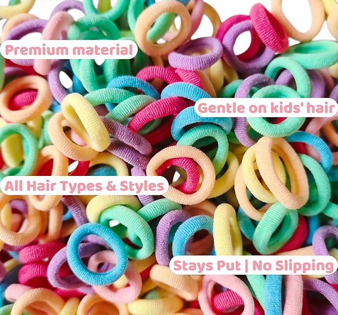 500 Psc Baby Hair Ties,Soft Cotton Toddler Hair Ties,Small Seamless Hair Bands for Girls and Kids,Multicolor Hair Elastics Ponytail Holders