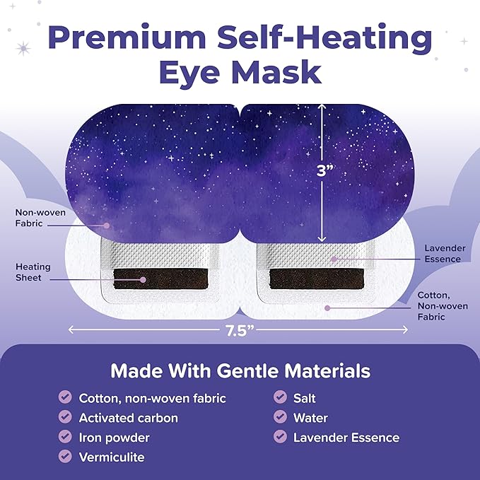 Heated Eye Mask For Dry Eyes - 16pcs Self Heating Steam Eye Mask - Warm Compress For Eyes - Warming & Ready To Use For Sleep & Relaxation - On-The-Go Warm Eye Compress For Dry Eyes Travel Essentials