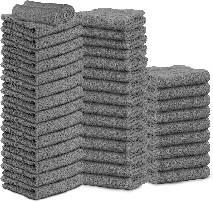 Hand Towels - Pack of 40, 16 x 27 Inches, 100% Cotton, Grey, Highly Absorbable, Facial, Gym, Hair, Face Towels