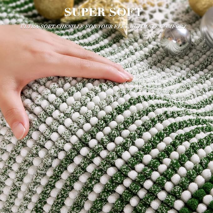 Bathroom Rugs and Mats Sets, 2 Piece Thick Absorbent Chenille Bath Mat Rug Set Non Slip, Soft Shaggy Bath Room Floor Mats for Bathroom, Machine Washable (Hunter Green, 24" x 70" Plus 20" x 32")