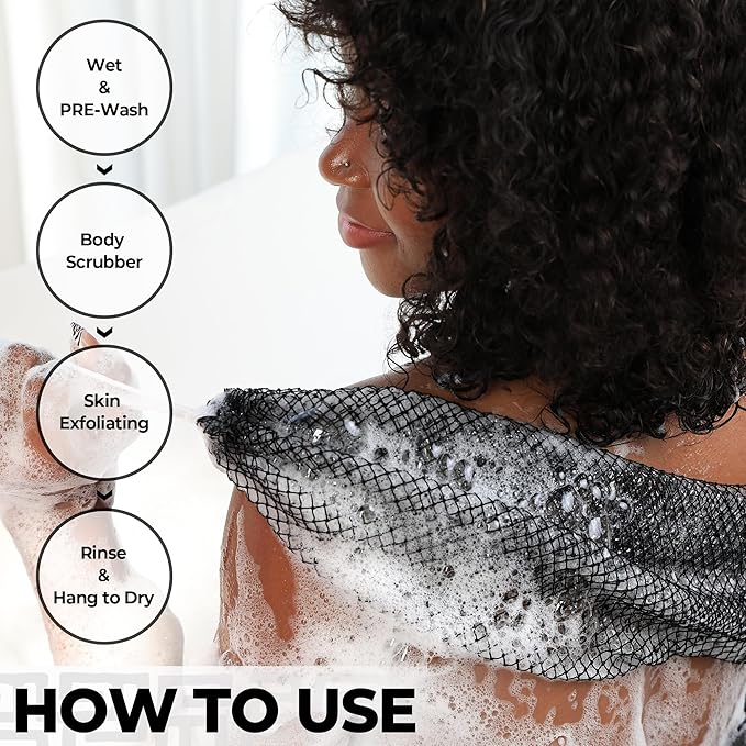 African Net Sponge Authentic - 2 Pieces Exfoliating Body Scrubber Bath Sponge - Washcloth Back Scrub for Shower Body Exfoliator - Face & Skin Care Bathroom Essentials for Women