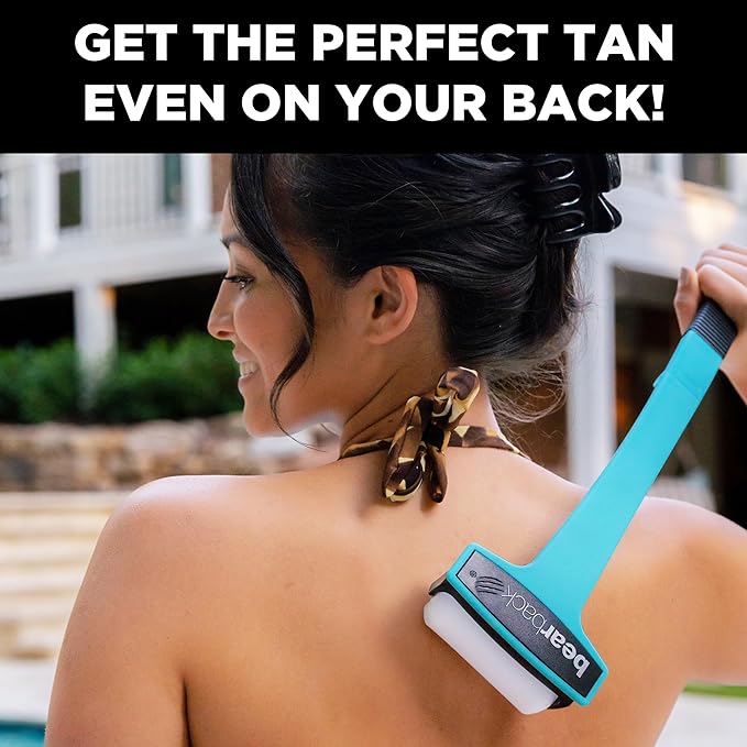 Bearback Lotion Applicator for Back & Body – Premium Long Folding Handle with 6 Rollers – Apply Self-Tanner, Lotion, Medication – American Small Business (Teal)