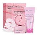 TEREZ & HONOR Korean Collagen Mask Set - 3-Piece Bundle with 4ea Bio-Collagen Face Masks, 100 ml Night Wrapping Peel-Off Mask & 60 pcs Eye Patches for Deep Hydrating, Firming & Glass Skin Glow