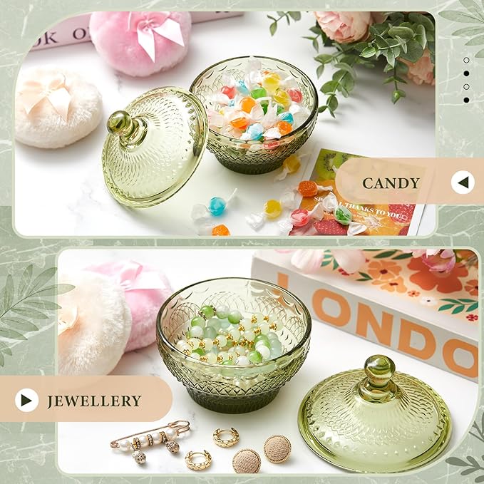 Tioncy 3 Pcs Large Body Powder Puff and Container Valentine's Day gift Powder Container with Puff Crystal Case Soft Washable Reusable Velour Face Body Glitter Wet Dry Makeup(Retro,Olive Green)