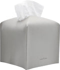 Tissue Box Cover Holder, Square with Bottom Belt by Carrot's Den - PU Leather Decorative Organizer for Tabletop, Bathroom, Car, Office | Pastel Gray