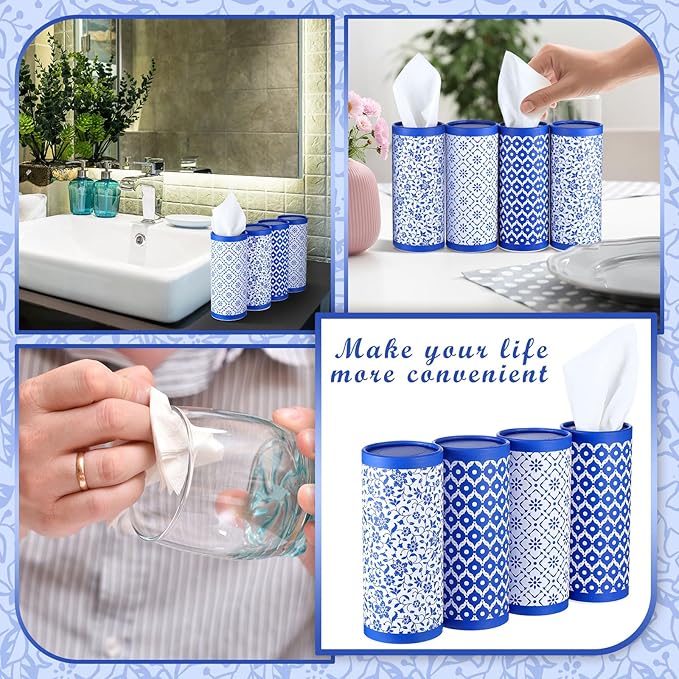 12 Pack Car Tissue Cylinder Holder Bulk with 3 Ply Facial Tissues, Round Napkin Holders for Car Cup Holder Cylinder Travel Paper Tubes Bulk Round Napkin Boxes Packs(Novel Style)