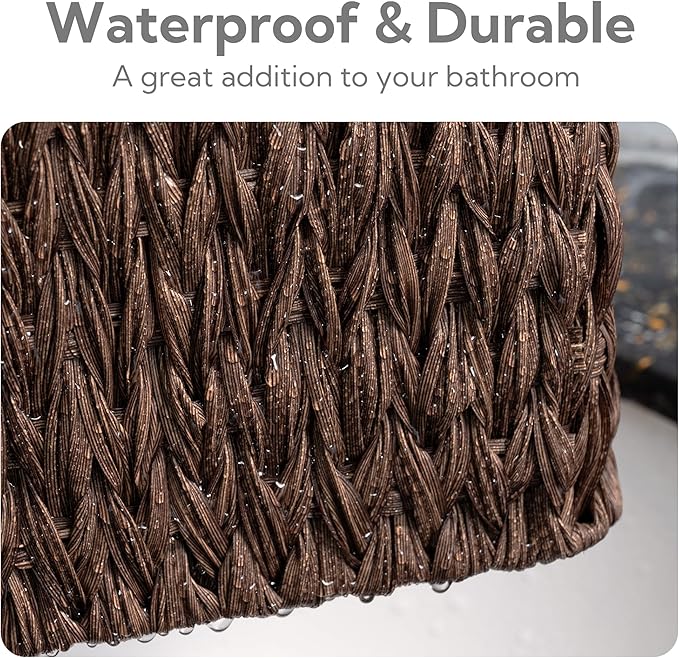 GRANNY SAYS Storage Baskets for Shelves, Waterproof Basket Set for Organizing, Toilet Wicker Basket Tank Topper, Wicker Baskets with Handles, Dark Brown, 3-Pack