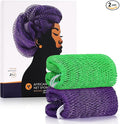 KINGMAS African Net Sponge, Authentic Nylon with Knots, 2 Pieces Exfoliating Body Scrubber Bath Sponge, Back Scrubber Washcloth for Shower, Body Care Bathing (Purple & Green)