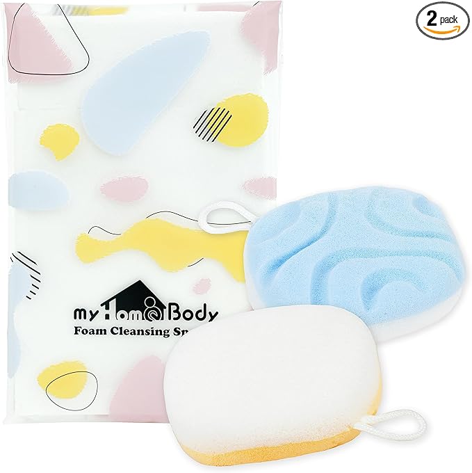 myHomeBody Face Wash Sponges, Facial Scrubber for Cleansing and Exfoliating, Reusable Makeup Remover, Exfoliate Pads, 2 Sides, 2 Textures, 2 Pack
