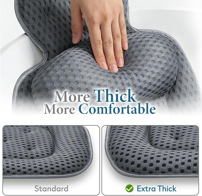 Bath Pillows for Tub, Comfortable Bathtub Cushion for Head and Neck with Soft 3D Mesh Fabric and 54 Non-Slip Suction Cups, Relaxing Tub and Shower Accessories Spa Gift Dark Gray Extra Thick