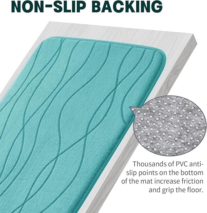 YIHOUSE Memory Foam Bathroom Rug Sets 5 Piece, Ultra Absorbent Bath Mat for Bathroom - Non-Slip Machine Washable & Dry Quickly, 5 Piece Bathroom Mat Set,Teal