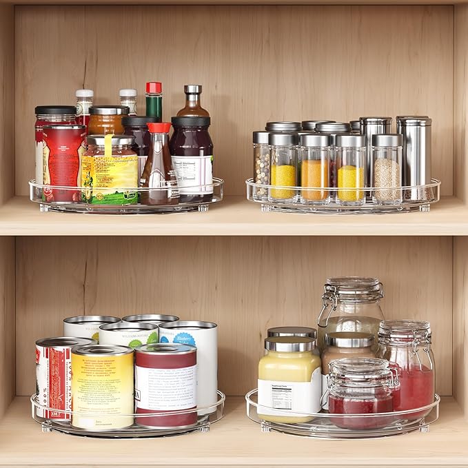 2 Pack Lazy Susan Organizer, 9.5 Inch Lazy Susan Turntable for Cabinet, Refrigerator Organizer for Pantry Organizers and Storage, Non-Skid Fridge Organizer