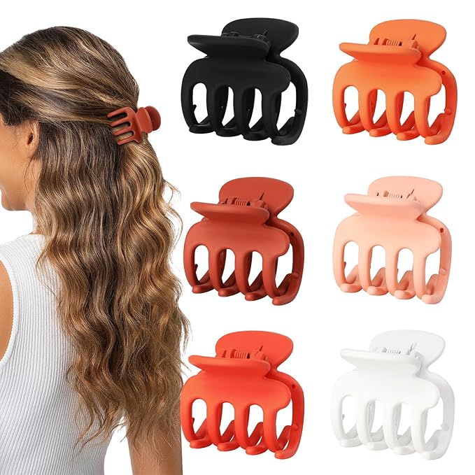 6 Pcs Hair Clips Small Claw Clips for Thin Hair Medium Matte Non-slip Hair Accessories for Women and Girls (Orange)