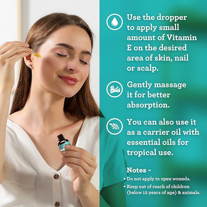 GuruNanda Pure & Natural Vitamin E Oil for Skin, Scars, Face, & Nails, 5,000 IU, With D-Alpha Tocopherol & MCT Oil to Help Enhance Absorption, Non-GMO & Vegan, 2 FlOz