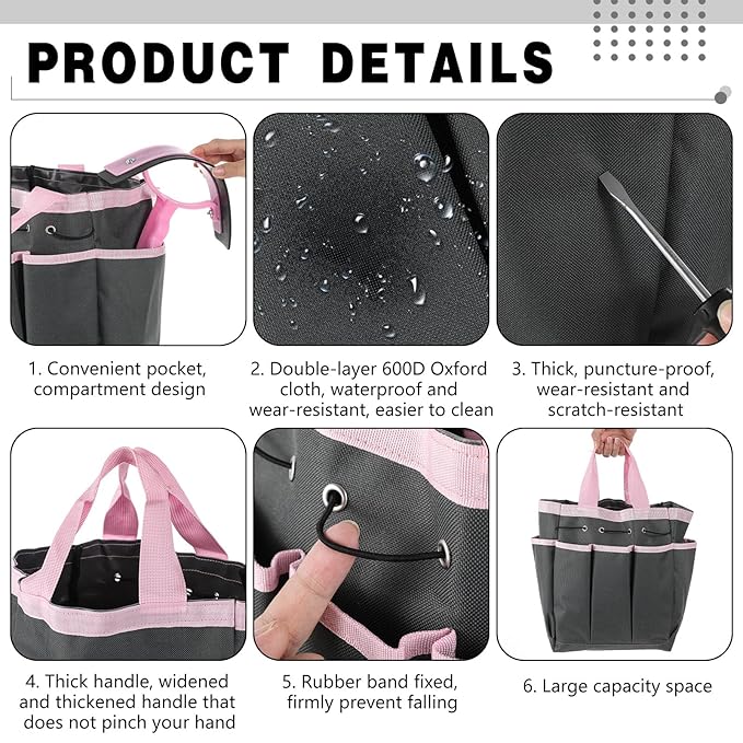 Abbylike Grooming Tote Bag for Horses and Dogs Organize Tack Tools Equestrian Grooming Kit Care Portable with Multiple Pockets for Supplies(Vintage,15 x 12 x 5.5 Inch,Grey and Pink)