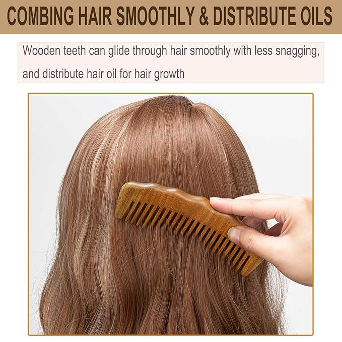 2 Pack Wooden Comb, Beard Comb for Men, Hair Combs for Women - Green Sandalwood