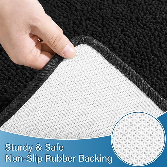AROGAN Bathroom Rug Sets 2 Piece, 20"x20" U-Shaped Toilet Mat and 21"×34" Floor Bath Mats, Machine Washable Bath Rug Set, Absorbent and Dry Quickly, Soft Non Slip Bathroom Rug Set, Black