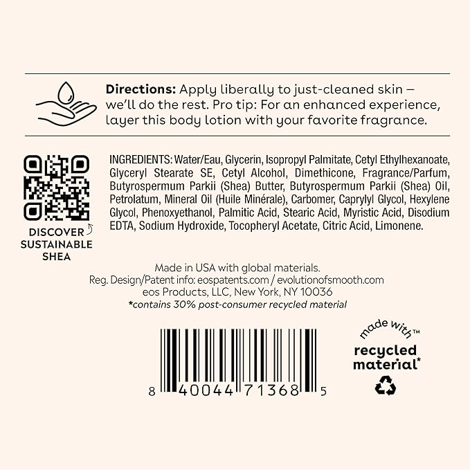 eos Shea Better Body Lotion Strawberry Dream, 24-Hour Moisture Skin Care, Lightweight & Non-Greasy, Natural Shea, Vegan, Strawberry Body Lotion, 16 fl oz