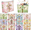 Sweetude 12 Pcs Easter Makeup Bag Bulk Flower Cross Portable Travel Cosmetic Bags with Zipper Religious Cross Waterproof Roomy Travel Beauty Toiletry Organizer Storage Pouch for Women Easter Gifts